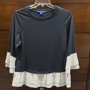 Black Top with White Striped Hem